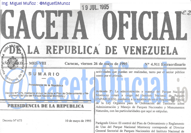 Gaceta Oficial 4911 del 26 Mayo 1995