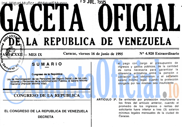 Gaceta Oficial 4920 del 16 Junio 1995