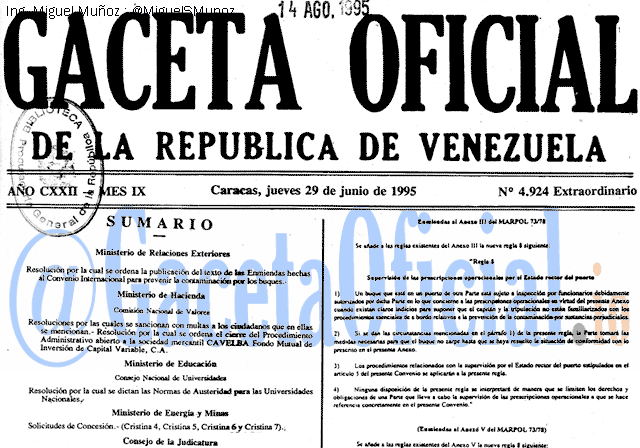 Gaceta Oficial 4924 del 29 Junio 1995