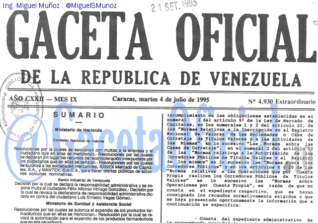 Gaceta Oficial 4930 del 4 Julio 1995