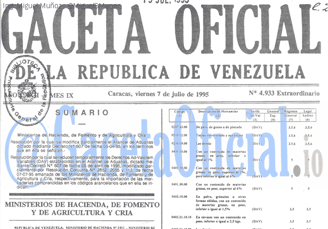 Gaceta Oficial 4933 del 7 Julio 1995