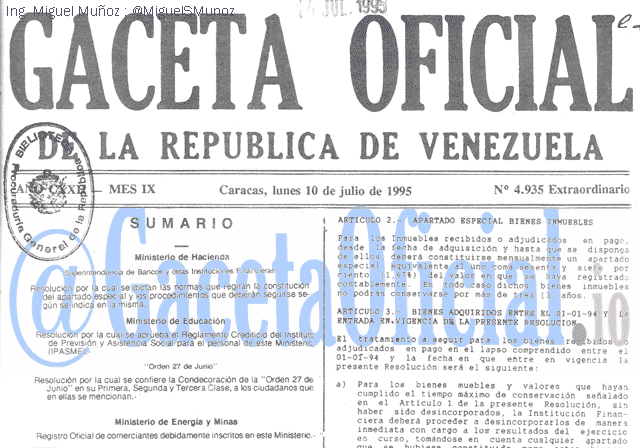 Gaceta Oficial 4935 del 10 Julio 1995