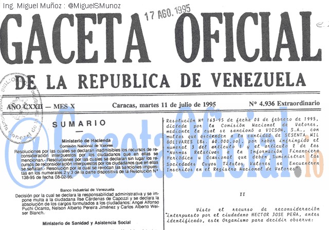 Gaceta Oficial 4936 del 11 Julio 1995