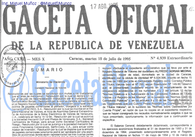 Gaceta Oficial 4939 del 18 Julio 1995