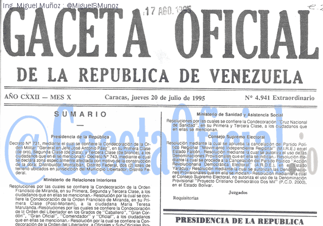 Gaceta Oficial 4941 del 20 Julio 1995
