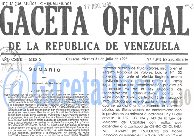 Gaceta Oficial 4942 del 21 Julio 1995