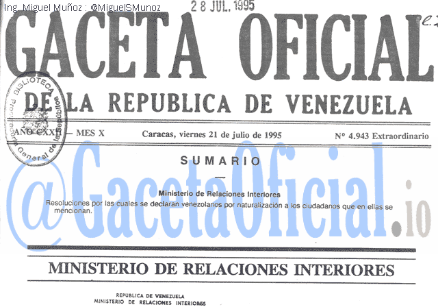 Gaceta Oficial 4943 del 21 Julio 1995
