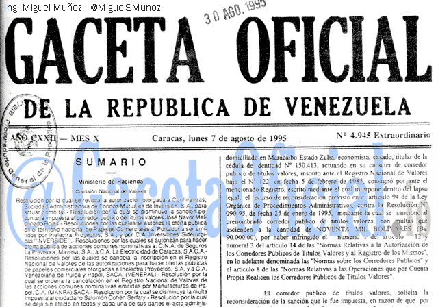 Gaceta Oficial 4945 del 7 Agosto 1995