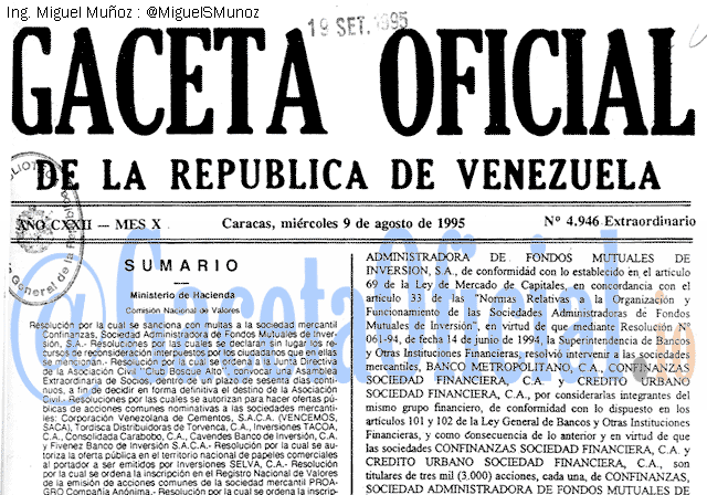 Gaceta Oficial 4946 del 9 Agosto 1995