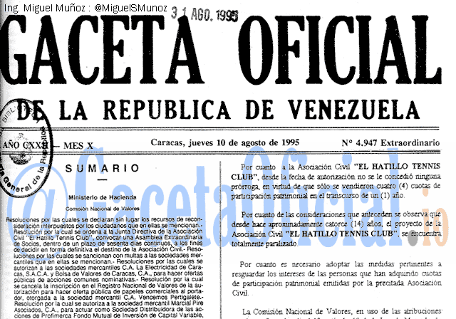 Gaceta Oficial 4947 del 10 Agosto 1995