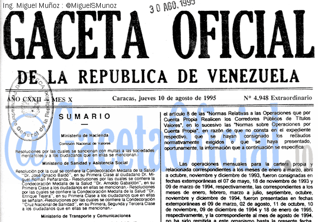 Gaceta Oficial 4948 del 10 Agosto 1995