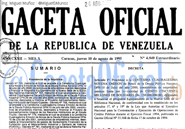 Gaceta Oficial 4949 del 10 Agosto 1995