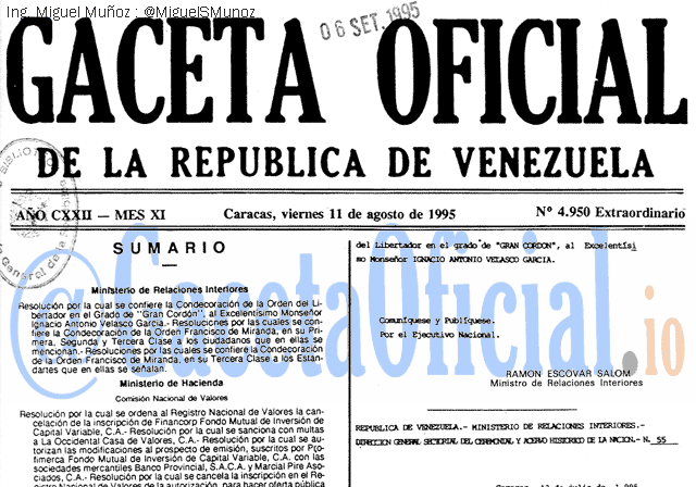 Gaceta Oficial 4950 del 11 Agosto 1995
