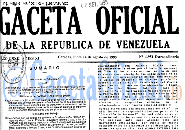 Gaceta Oficial 4951 del 14 Agosto 1995