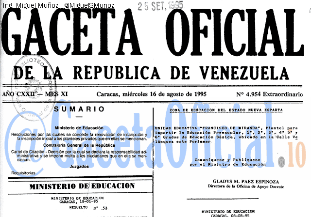 Gaceta Oficial 4954 del 16 Agosto 1995