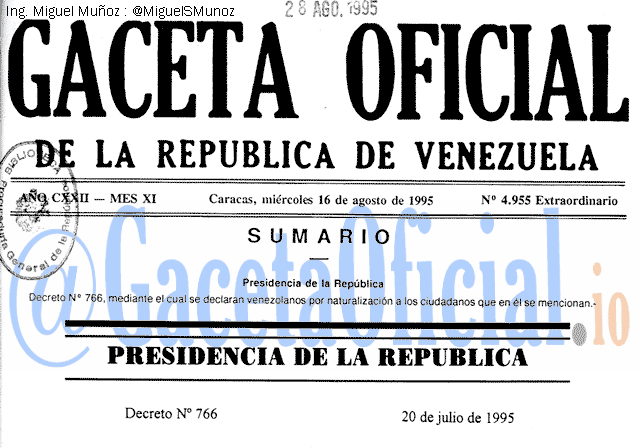 Gaceta Oficial 4955 del 16 Agosto 1995