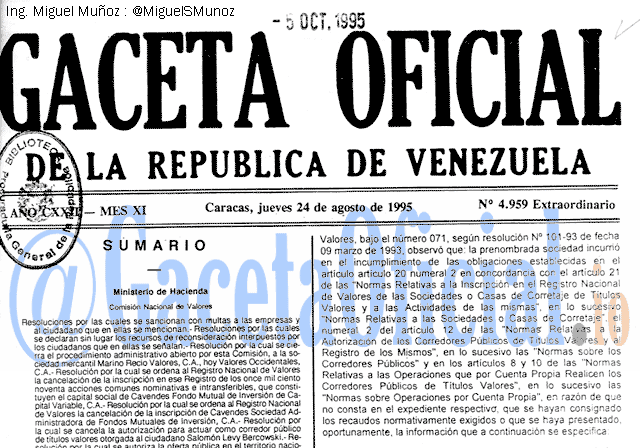 Gaceta Oficial 4959 del 24 Agosto 1995