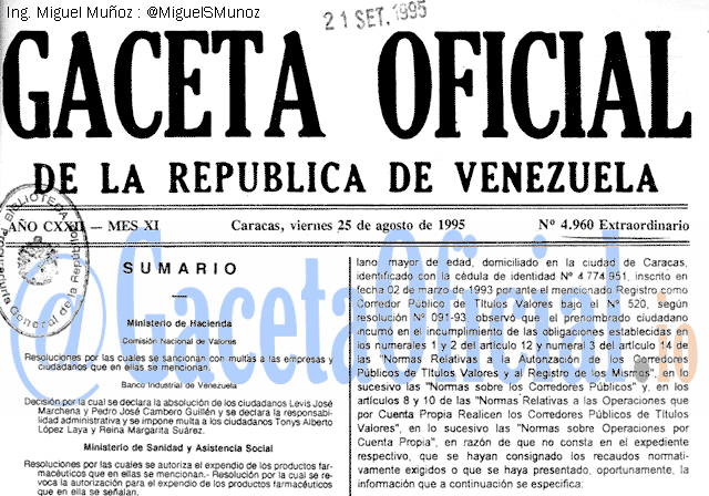 Gaceta Oficial 4960 del 25 Agosto 1995