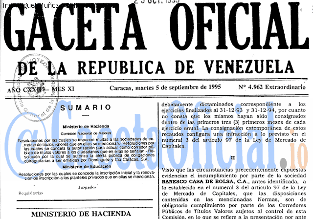 Gaceta Oficial 4962 del 5 Septiembre 1995