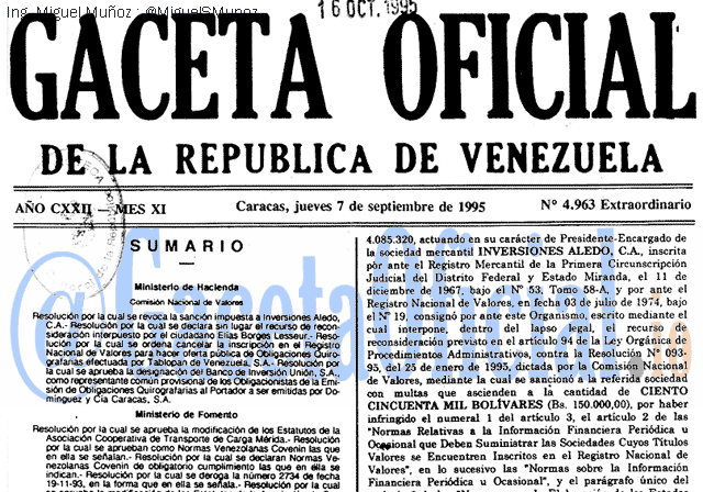 Gaceta Oficial 4963 del 7 Septiembre 1995