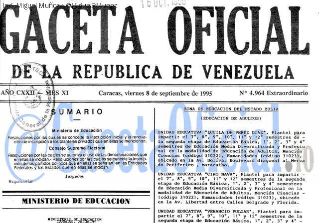 Gaceta Oficial 4964 del 8 Septiembre 1995