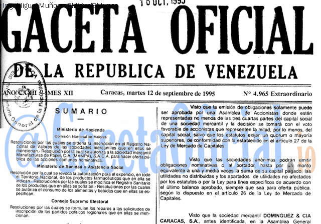 Gaceta Oficial 4965 del 12 Septiembre 1995