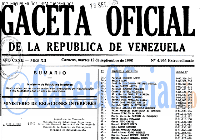 Gaceta Oficial 4966 del 12 Septiembre 1995