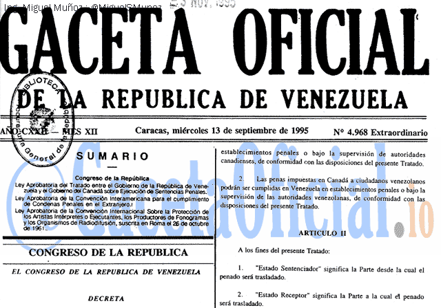 Gaceta Oficial 4968 del 13 Septiembre 1995