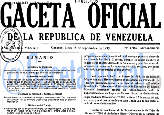 Gaceta Oficial 4969 del 18 Septiembre 1995