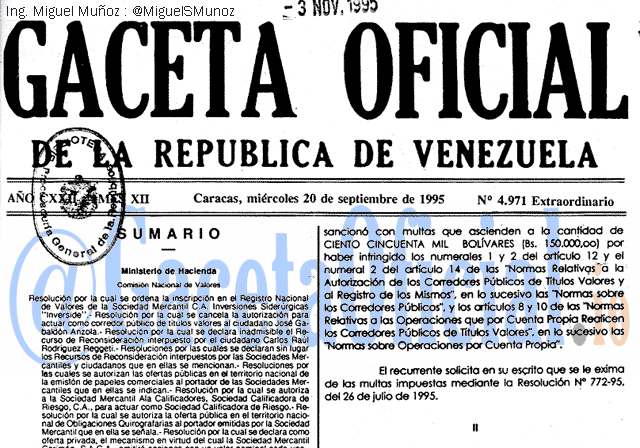 Gaceta Oficial 4971 del 20 Septiembre 1995