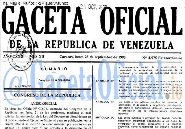 Gaceta Oficial 4975 del 25 Septiembre 1995