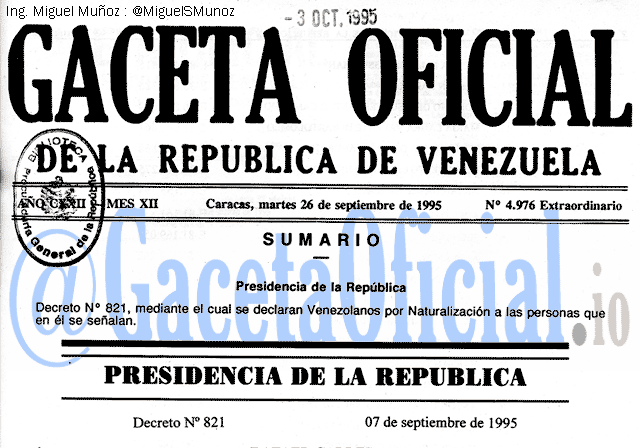 Gaceta Oficial 4976 del 26 Septiembre 1995