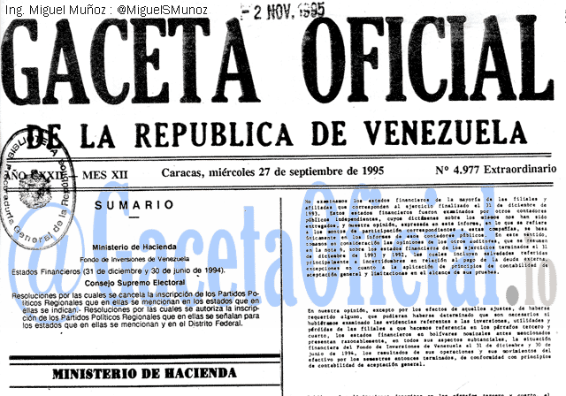Gaceta Oficial 4977 del 27 Septiembre 1995