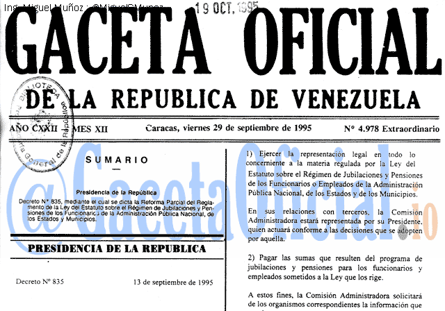 Gaceta Oficial 4978 del 29 Septiembre 1995