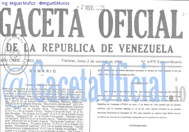 Gaceta Oficial 4979 del 2 Octubre 1995