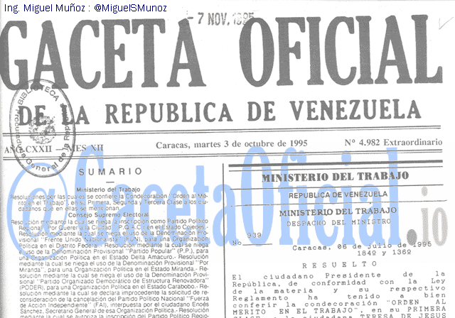 Gaceta Oficial 4982 del 3 Octubre 1995