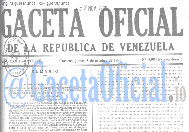 Gaceta Oficial 4984 del 5 Octubre 1995
