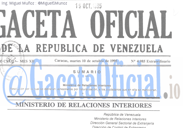 Gaceta Oficial 4985 del 10 Octubre 1995