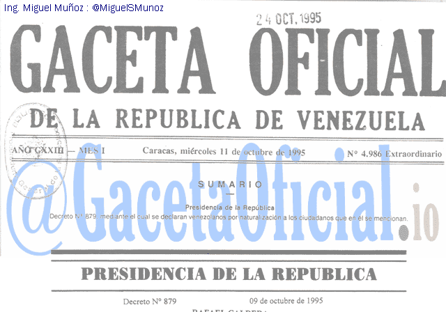 Gaceta Oficial 4986 del 11 Octubre 1995