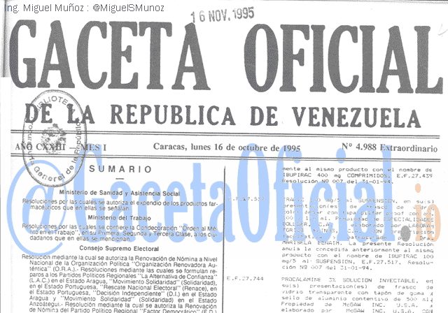 Gaceta Oficial 4988 del 16 Octubre 1995