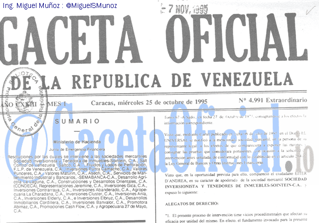 Gaceta Oficial 4991 del 25 Octubre 1995