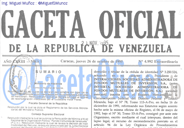 Gaceta Oficial 4992 del 26 Octubre 1995