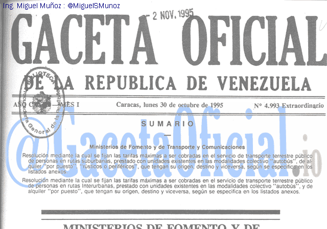 Gaceta Oficial 4993 del 30 Octubre 1995