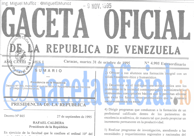 Gaceta Oficial 4995 del 31 Octubre 1995