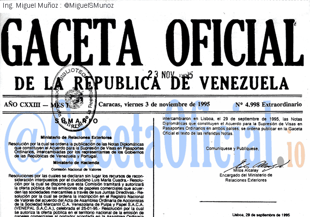 Gaceta Oficial 4998 del 3 Noviembre 1995