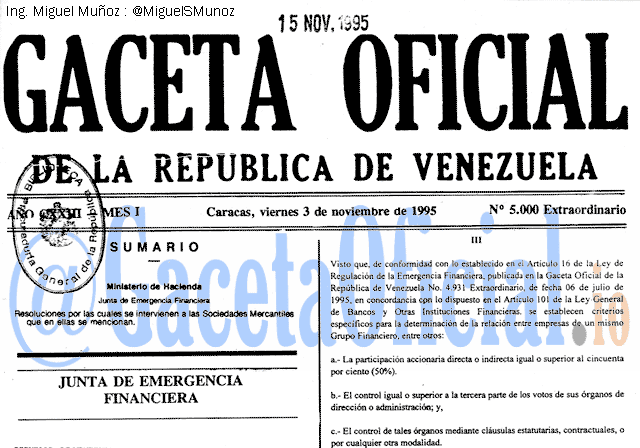Gaceta Oficial 5000 del 3 Noviembre 1995