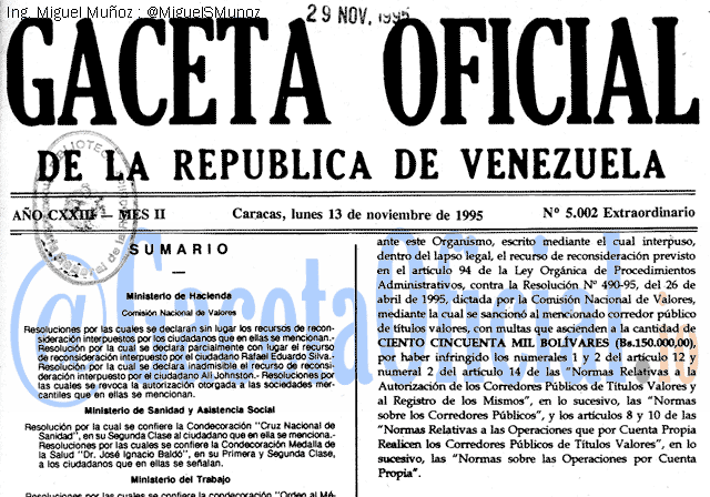 Gaceta Oficial 5002 del 13 Noviembre 1995