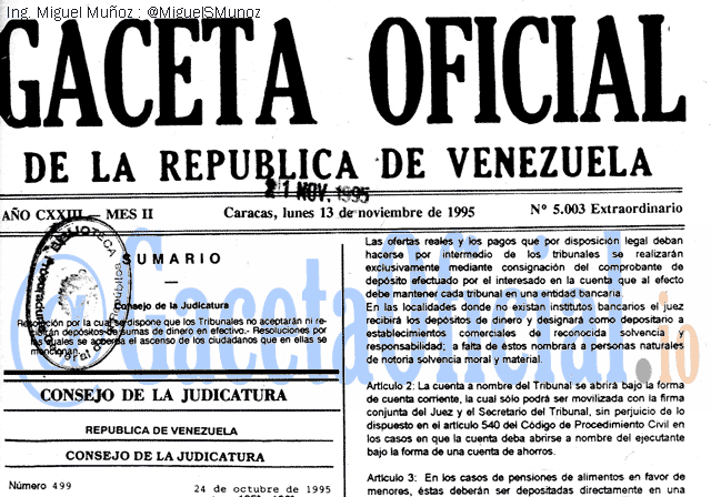Gaceta Oficial 5003 del 13 Noviembre 1995