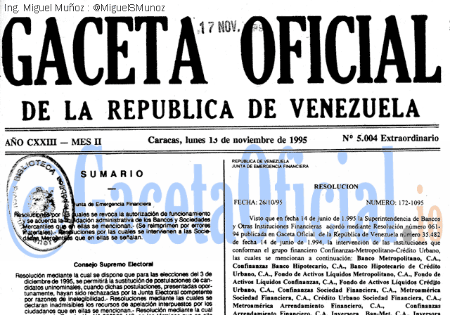 Gaceta Oficial 5004 del 13 Noviembre 1995