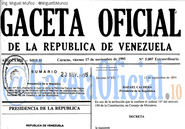 Gaceta Oficial 5007 del 17 Noviembre 1995